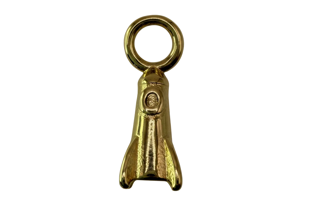 Glossy gold zipper pull charm with rounded ring detail