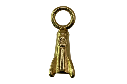 Glossy gold zipper pull charm with rounded ring detail