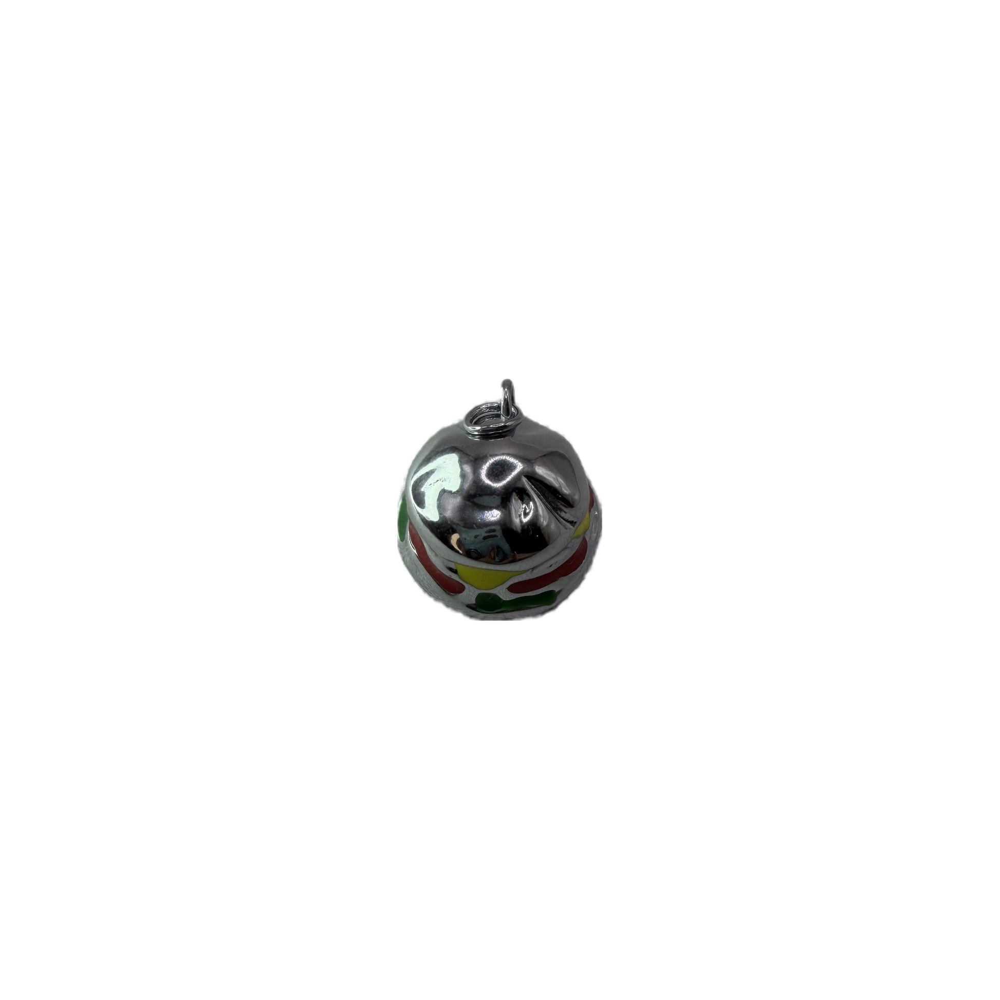 Silver jingle bell with multicolor enamel accents