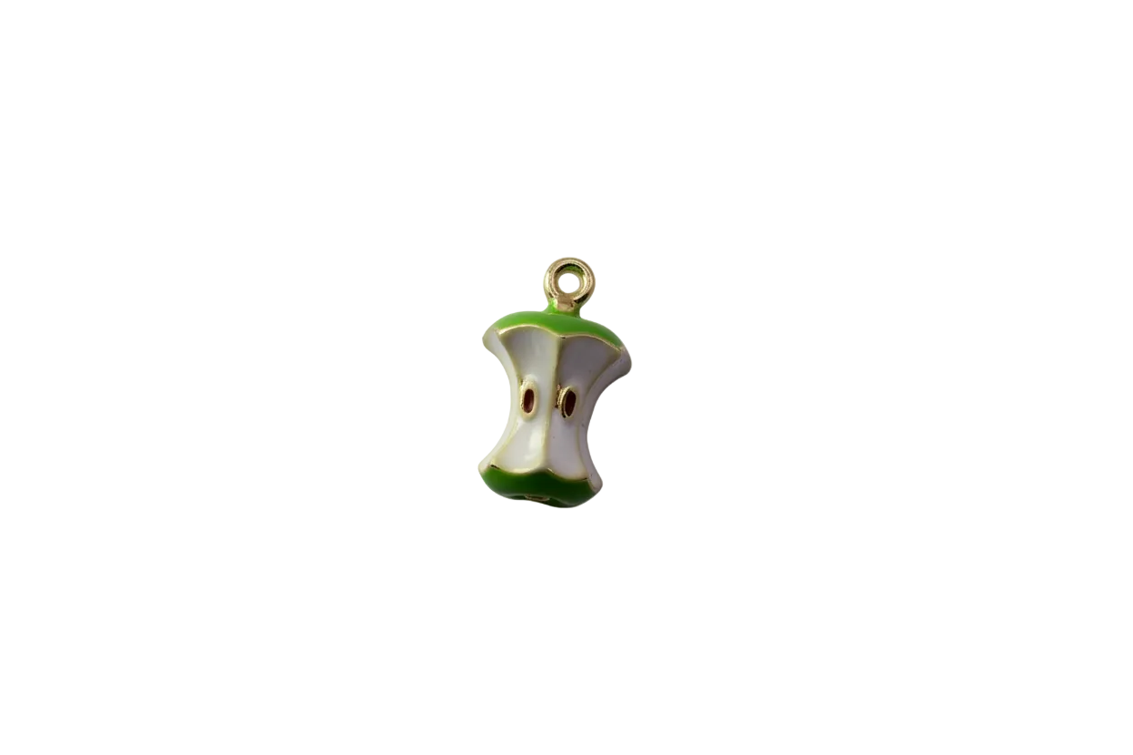 White apple core with green edges and gold outline