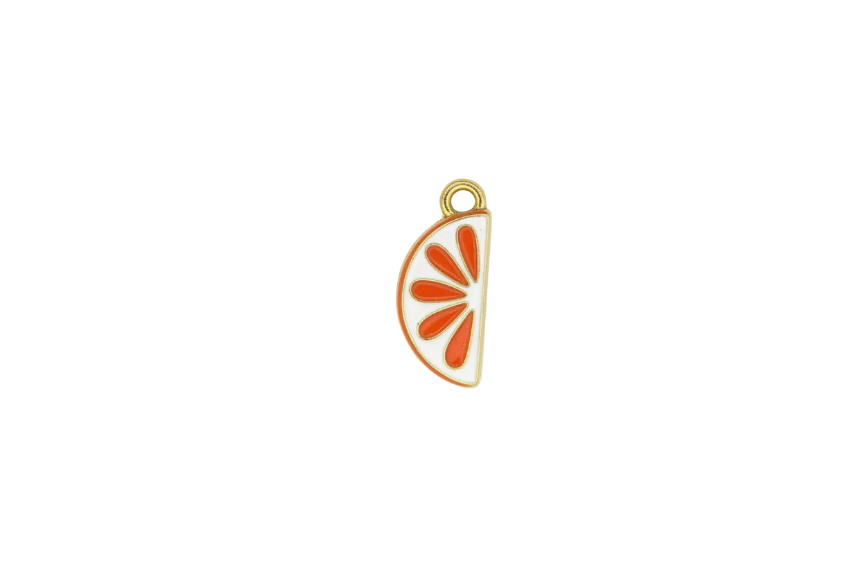 Orange citrus slice with white enamel and gold accents