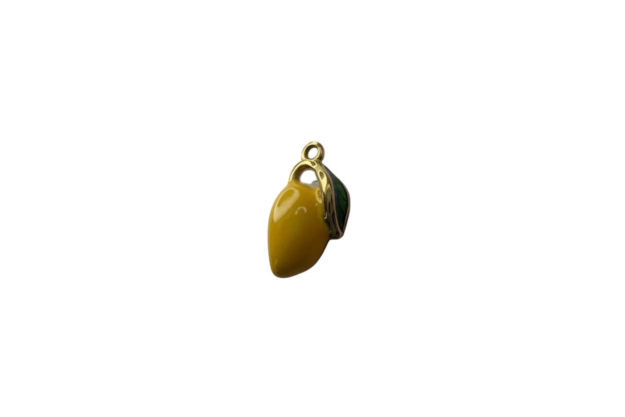 Yellow lemon with green leaf and gold outline