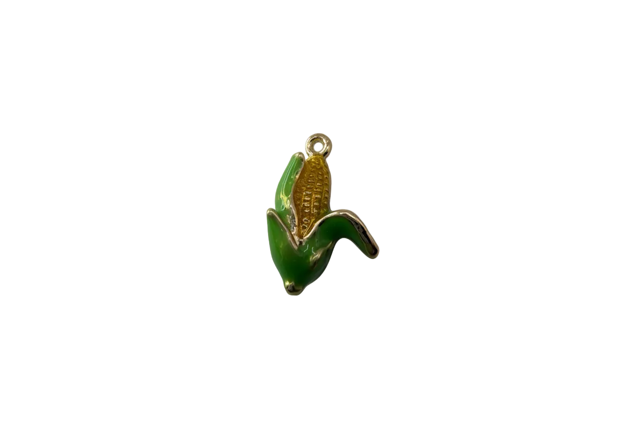 Green corn cob with golden kernels and silver-tone outline
