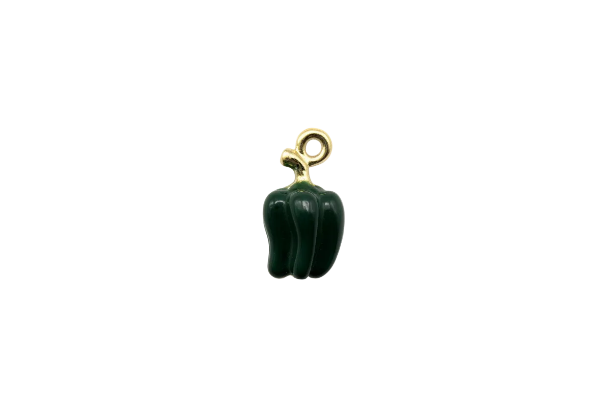 Deep green pepper pendant with gold-toned top