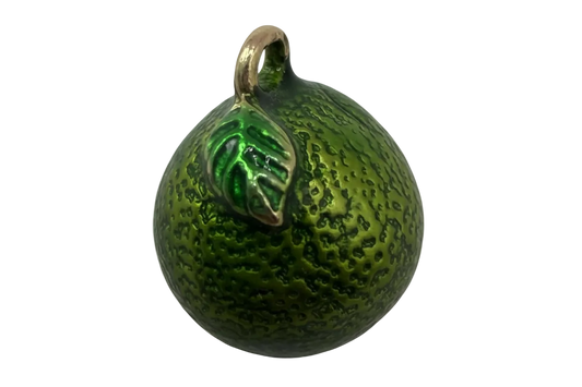 Textured green lime fruit charm with glossy enamel and gold-toned leaf detail