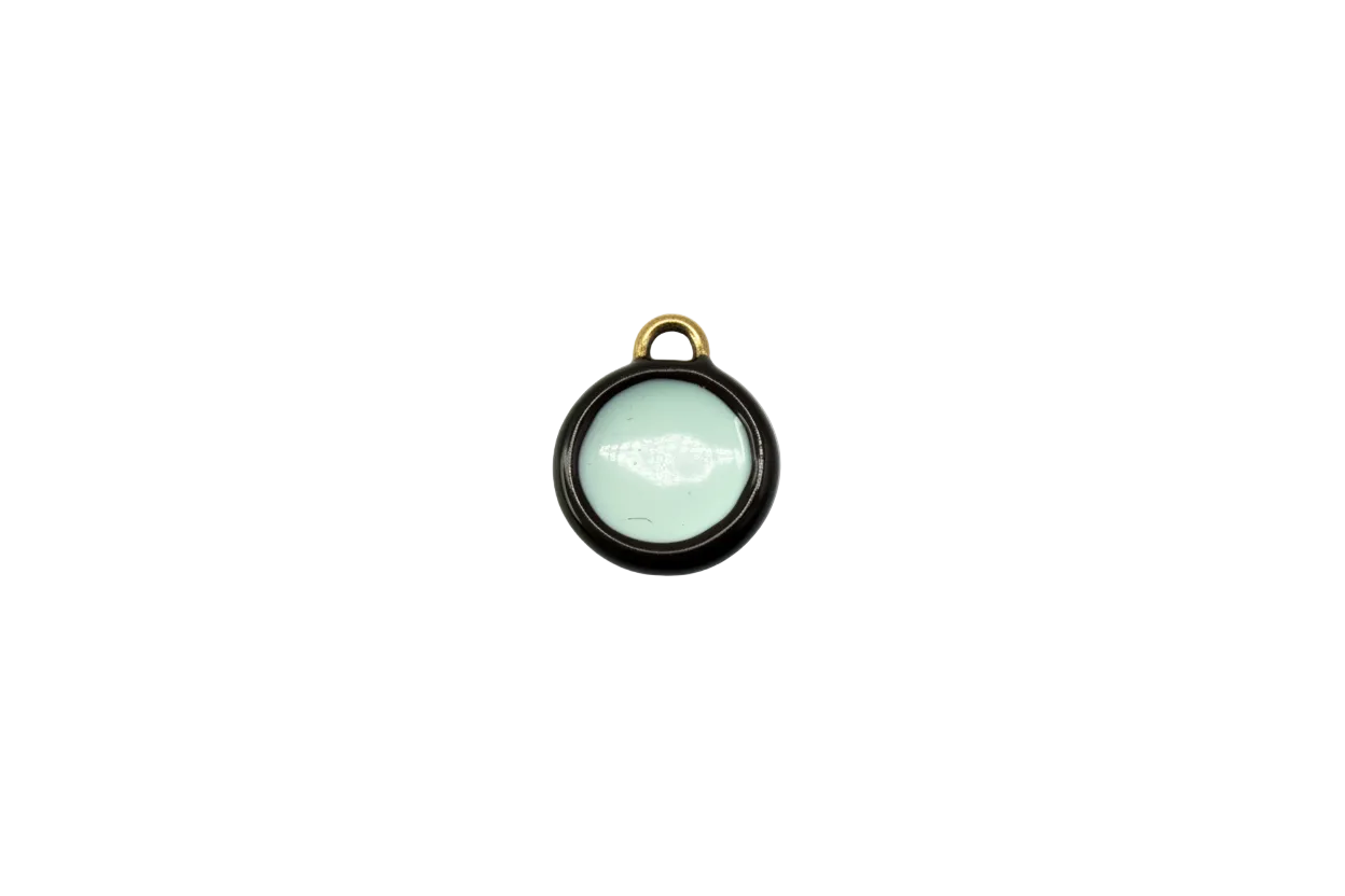 White enamel round disc with polished gold frame