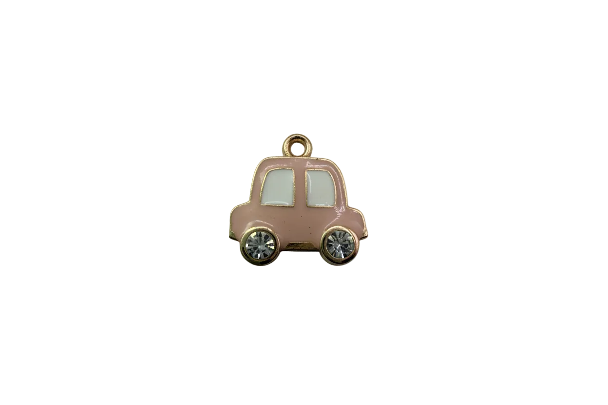Blush pink car with gold outline and clear gem wheels