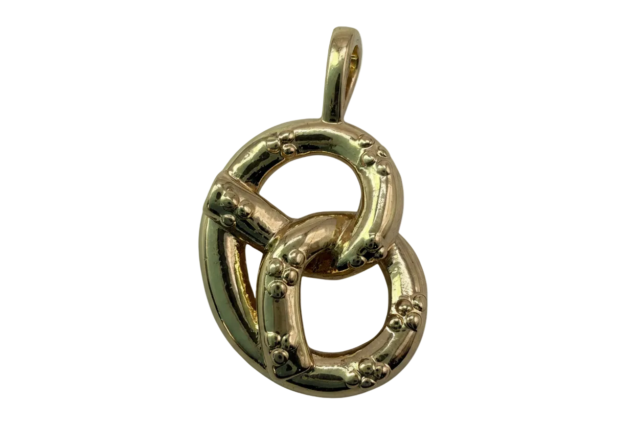 Polished gold interlocking ring link with beaded detailing
