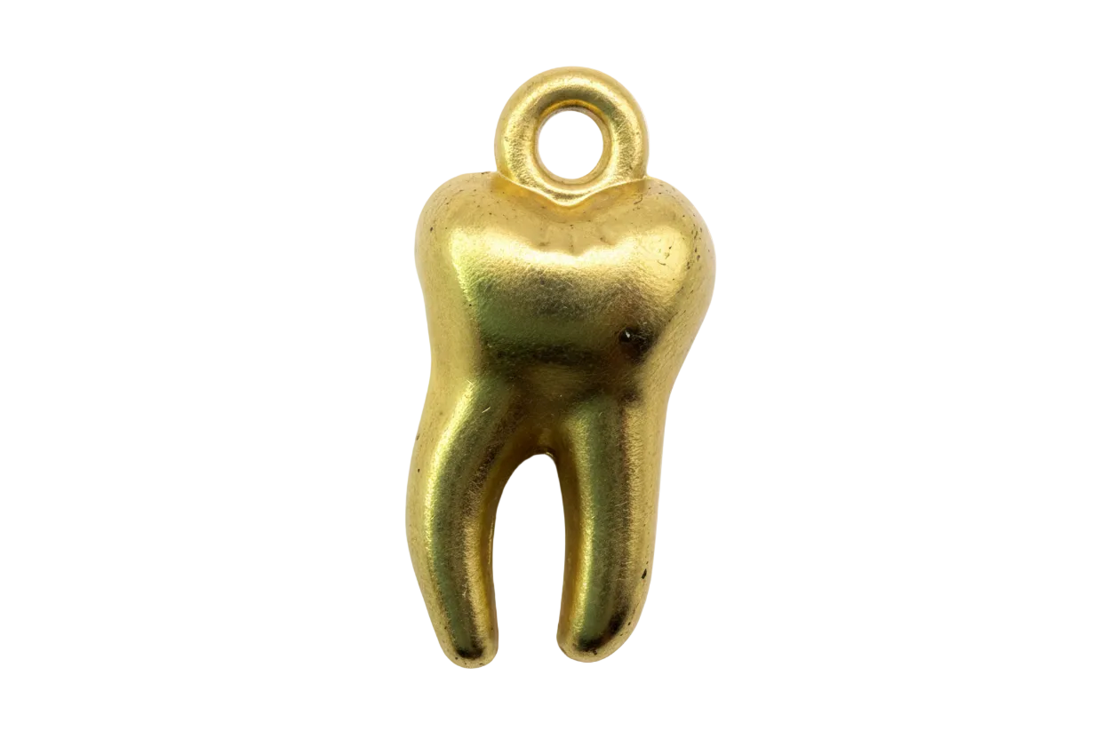 Polished gold molar tooth charm with rounded sculpted shape