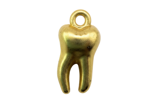 Polished gold molar tooth charm with rounded sculpted shape