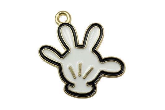 White cartoon glove hand with black outline and gold edge, glossy finish