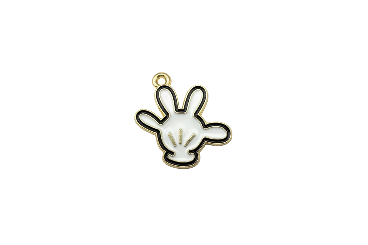 White cartoon glove hand, black outline, gold edge