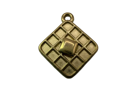 Gold waffle square charm with raised butter cube and grid texture
