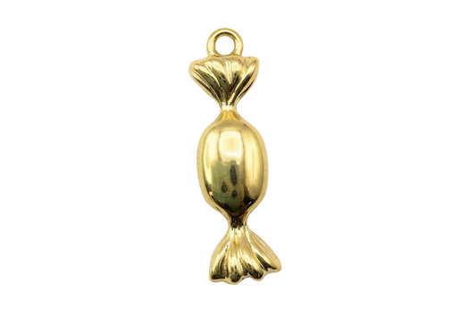 Polished gold wrapped candy charm with sculpted twist ends