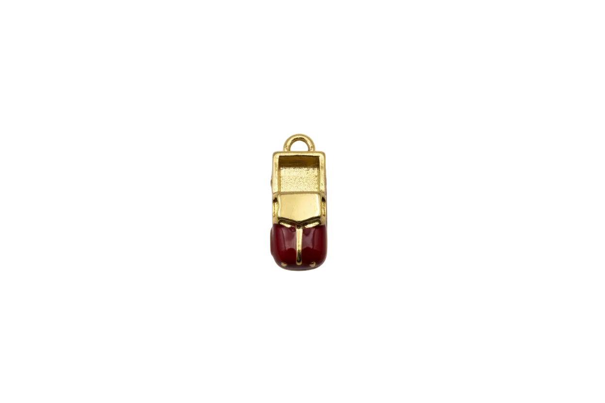 Gold lighter with red enamel base and textured silver top