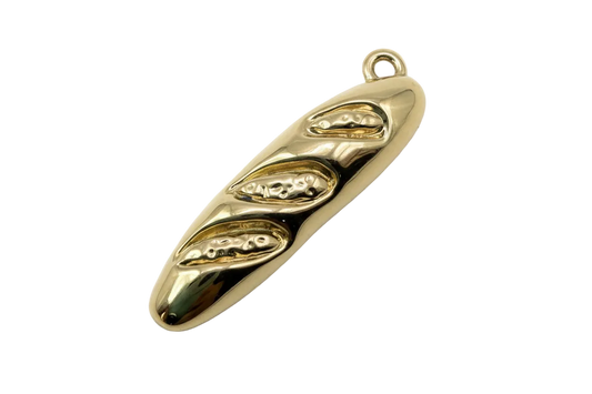 High-polish gold baguette loaf charm with three scored slashes