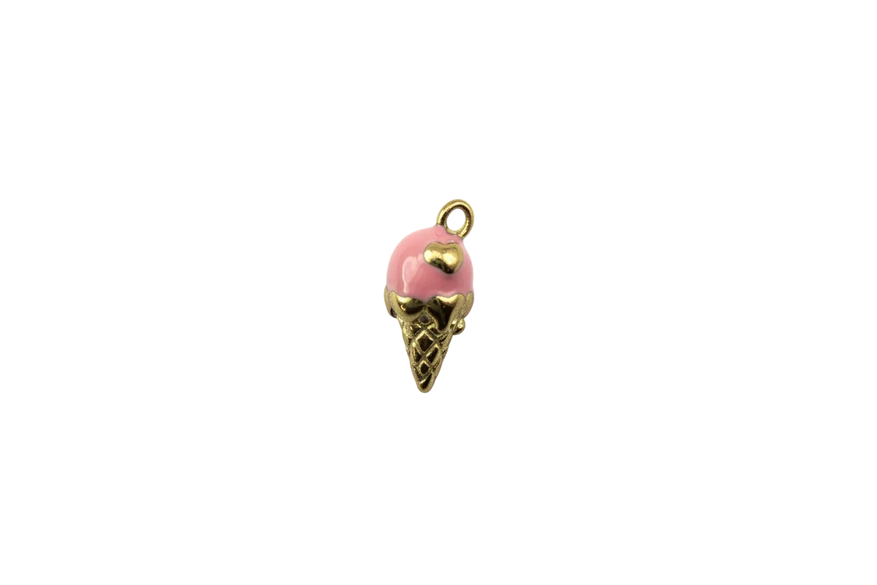 Pink ice cream cone with gold waffle cone and heart