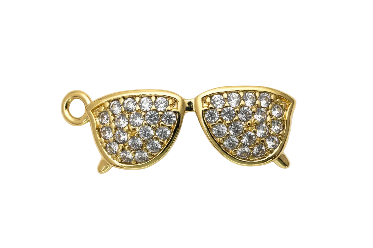 Gold sunglasses charm with pavé clear crystals