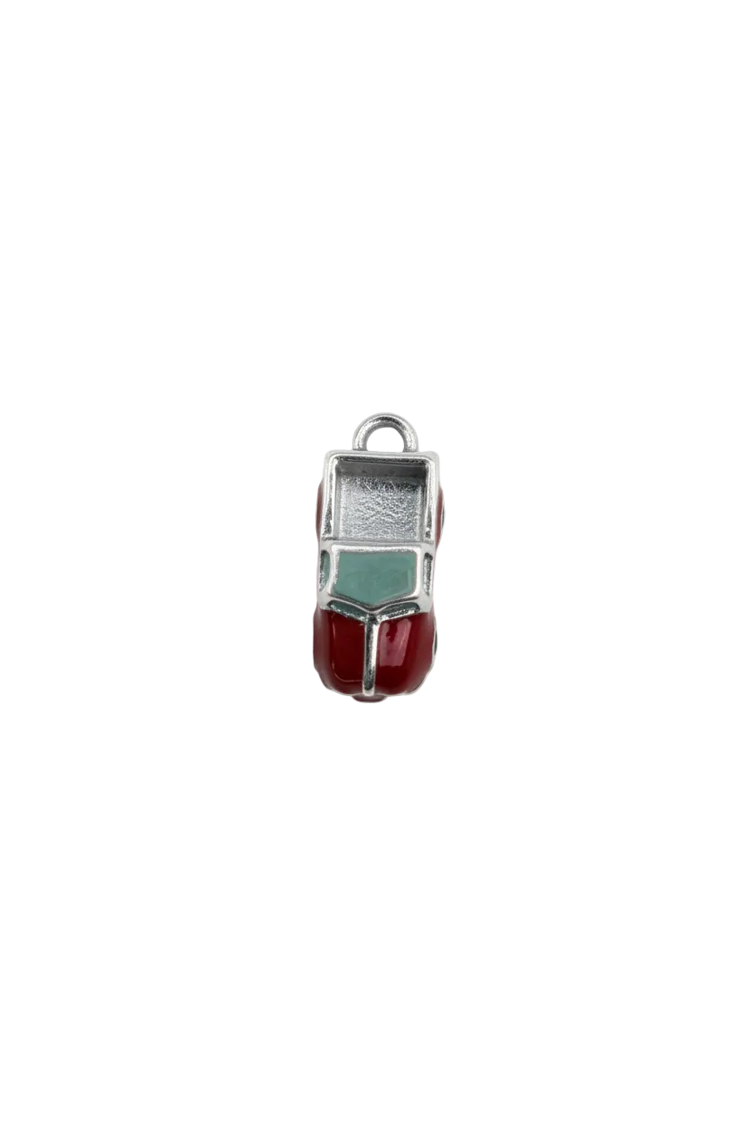 Red lipstick tube in polished silver-tone metal