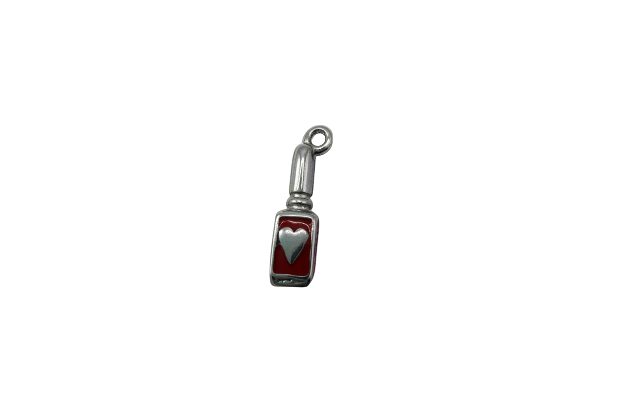 Silver bottle with red enamel and raised heart