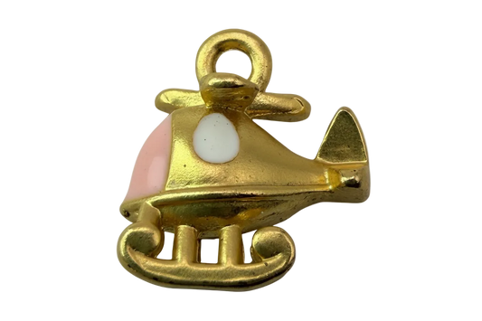 Gold ice skate charm with blush pink toe and white enamel detail