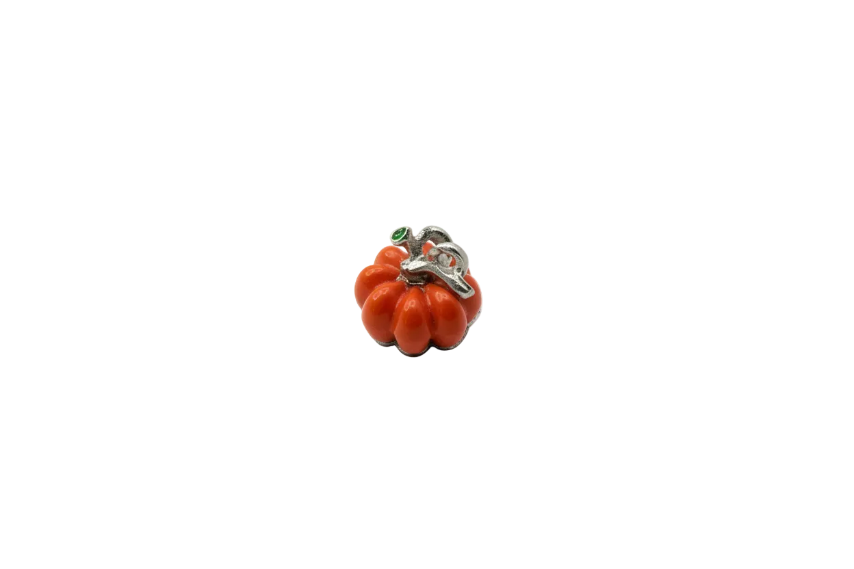 Orange pumpkin charm with silver-toned stem