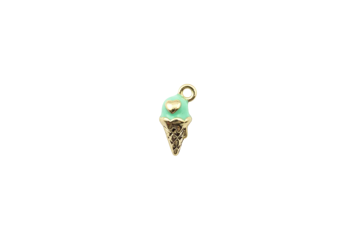 Gold ice cream cone with mint green enamel and heart detail