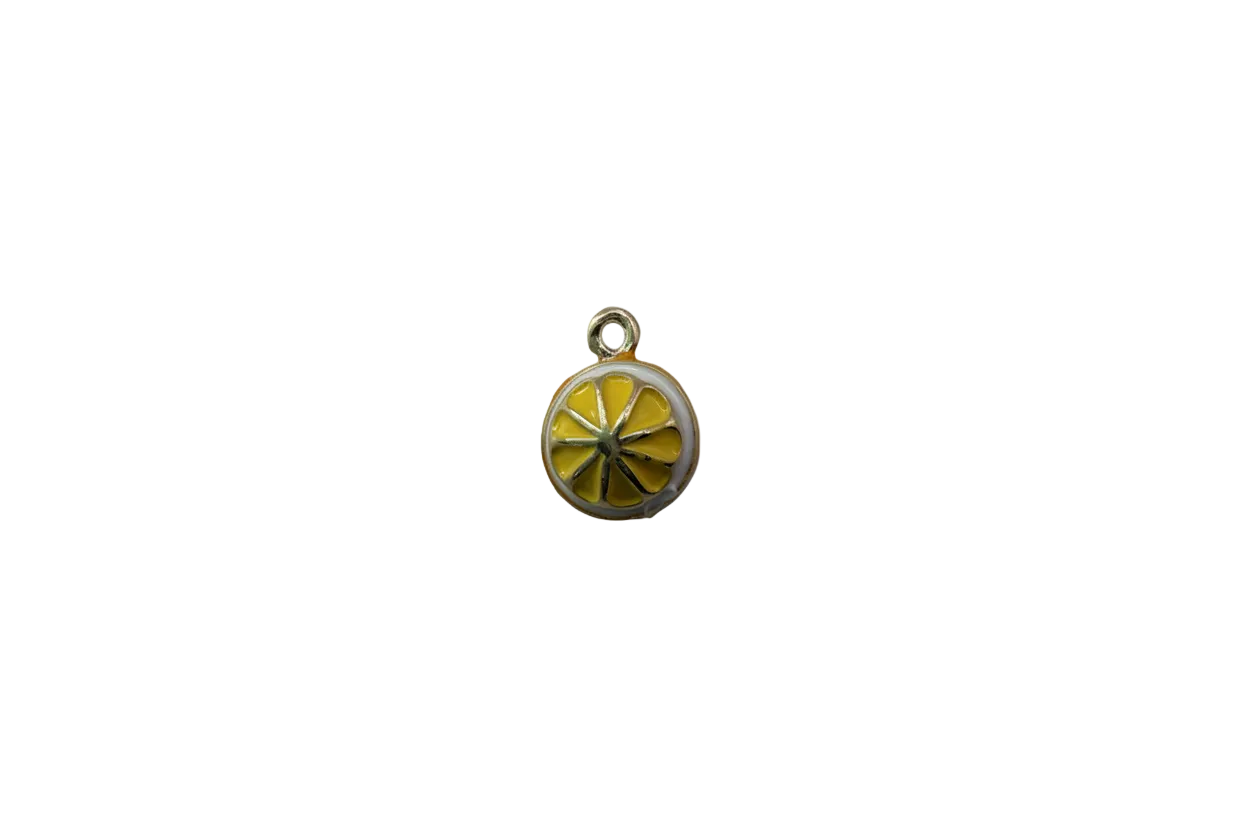 Gold lemon slice disc with yellow enamel and white rind