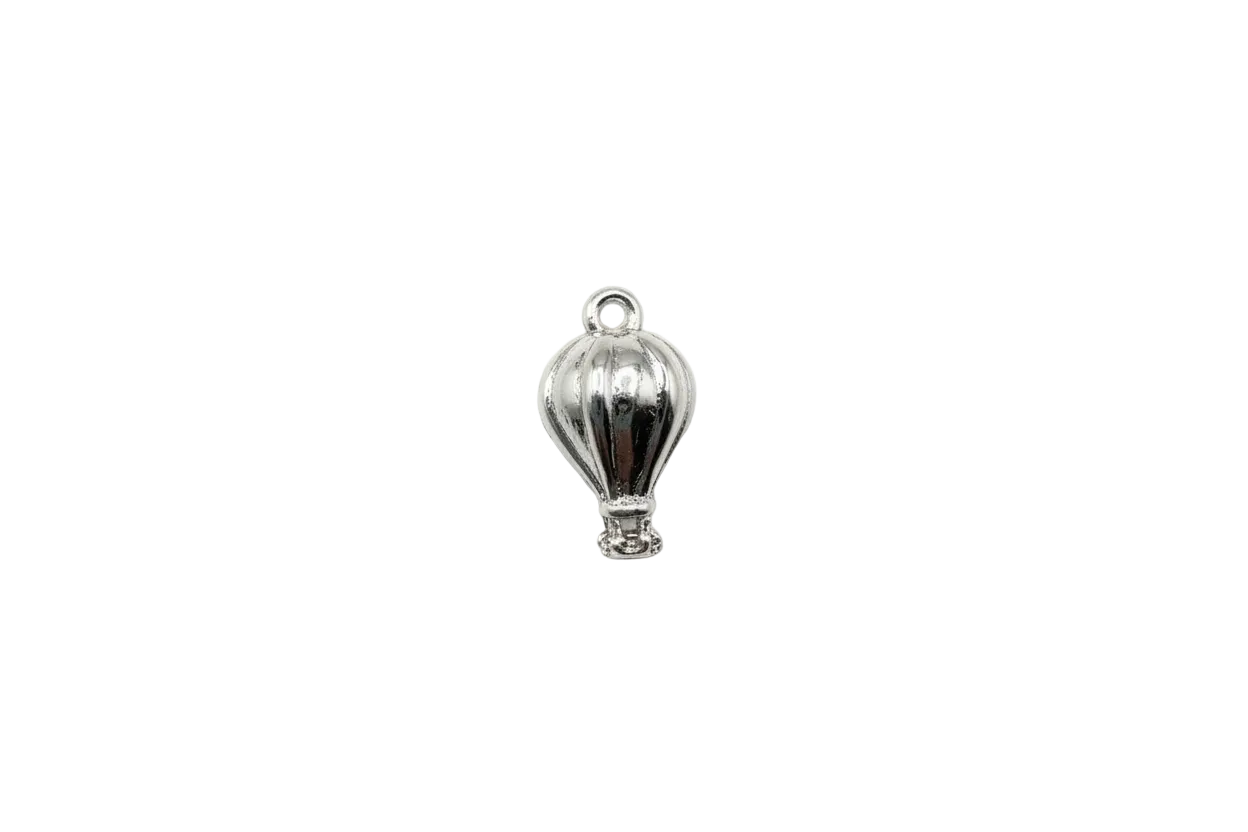 Polished silver hot air balloon charm with basket detail