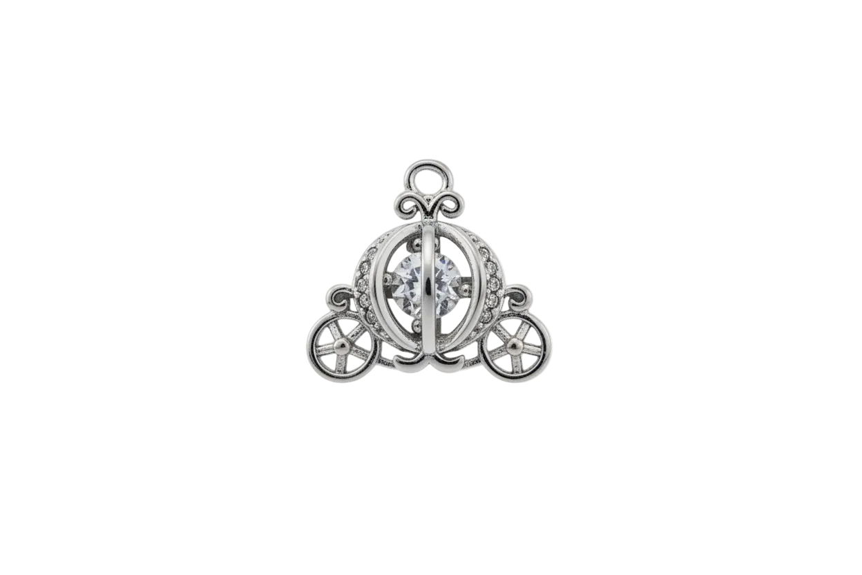 Silver carriage with clear center gem and crystal accents