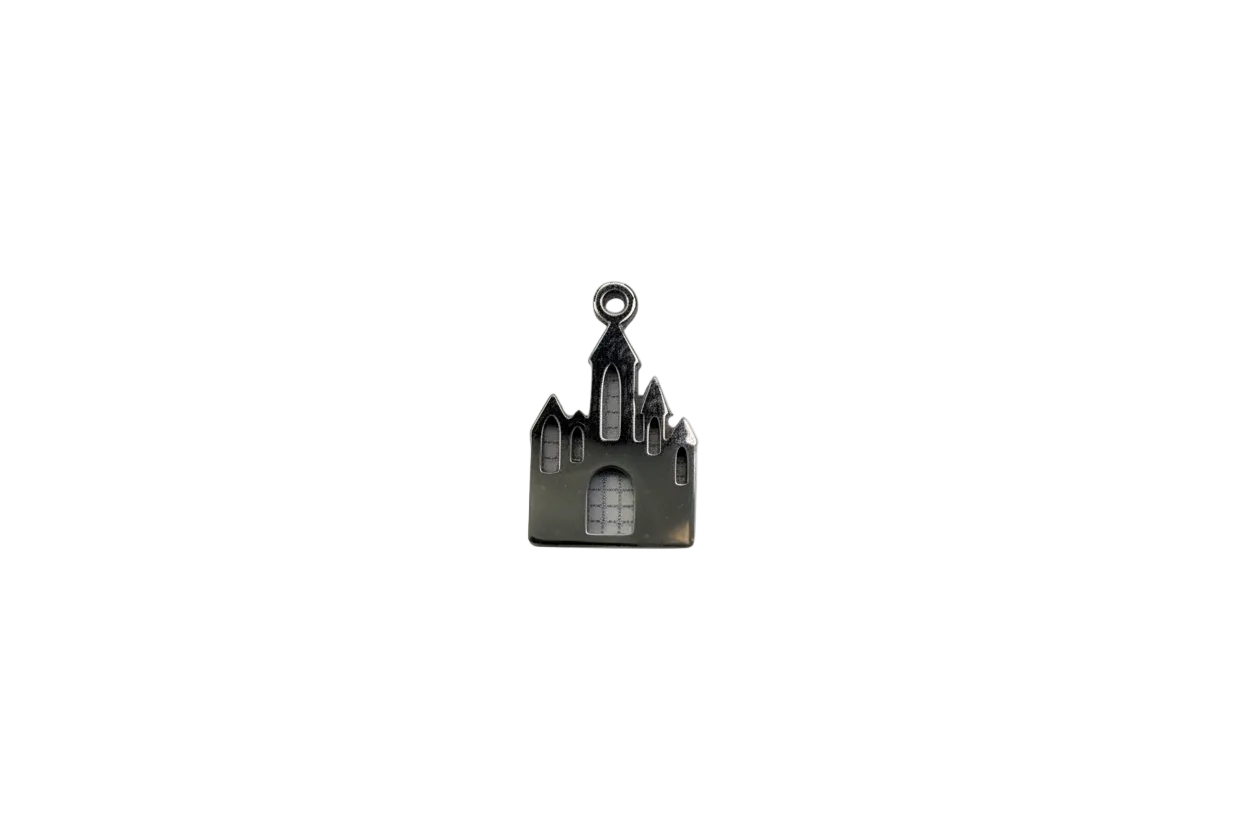 Silver-tone gothic castle silhouette with arched windows