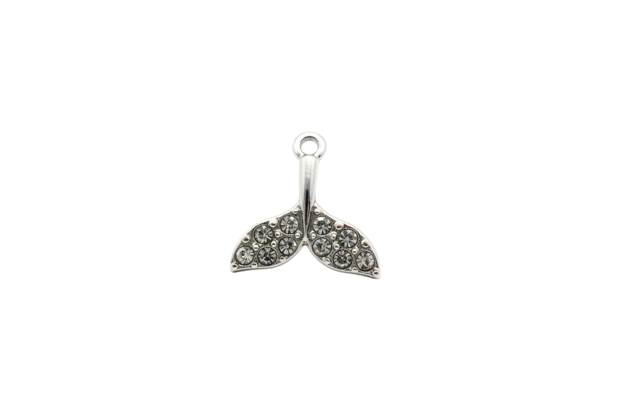 Silver whale tail with pavé clear crystals