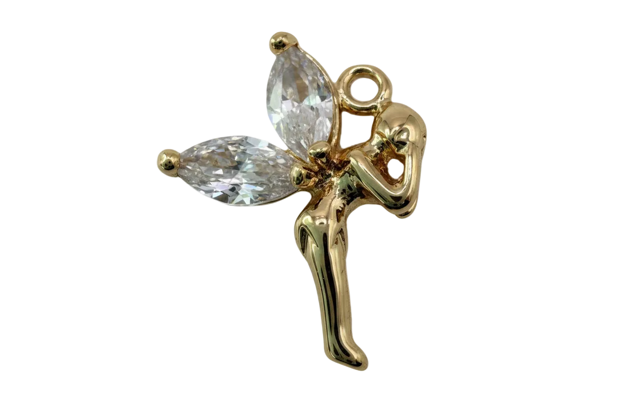 Gold fairy silhouette with clear faceted marquise crystal wings