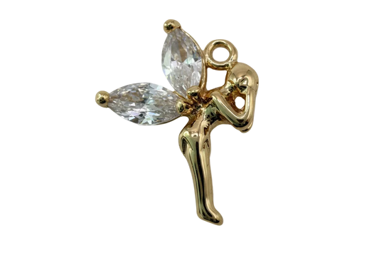 Gold fairy silhouette with clear faceted marquise crystal wings
