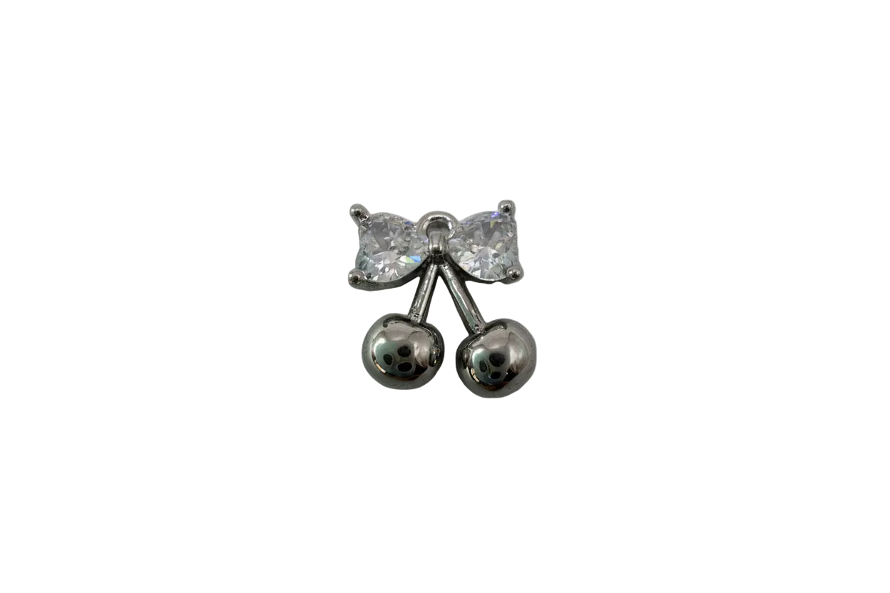Silver cherries with clear bow gem accent
