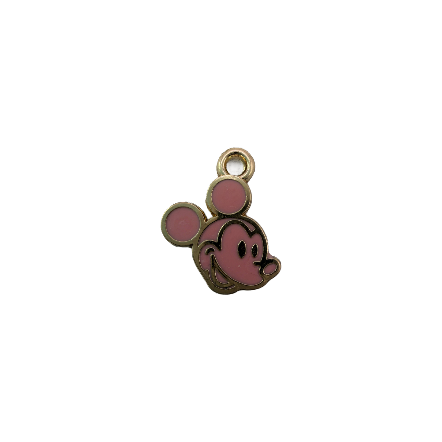 Pink cartoon mouse face in gold outline