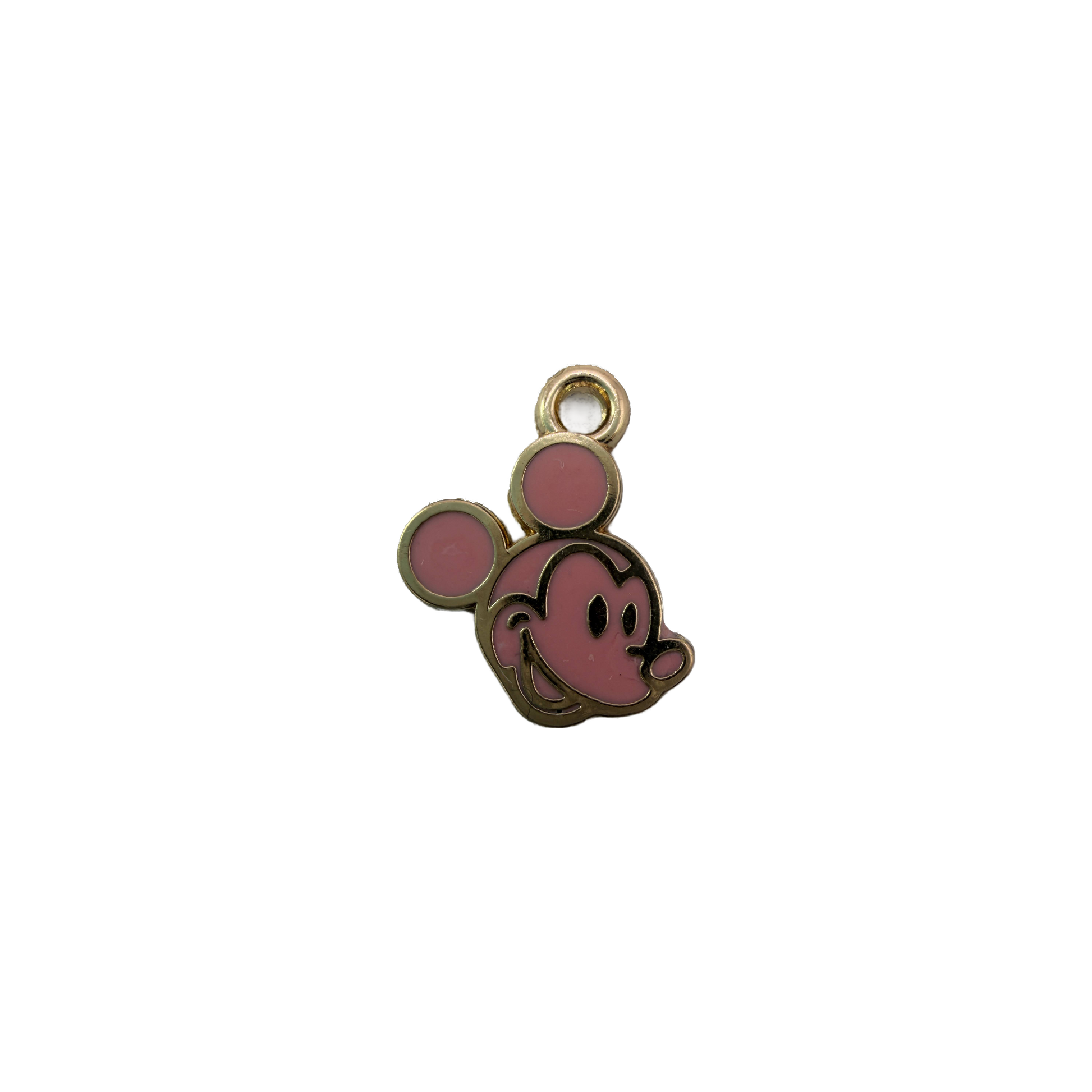 Pink cartoon mouse face in gold outline