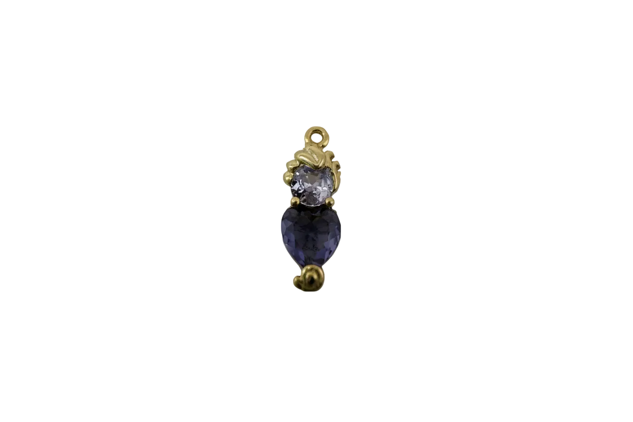Gold heart charm with violet heart gem and clear accent