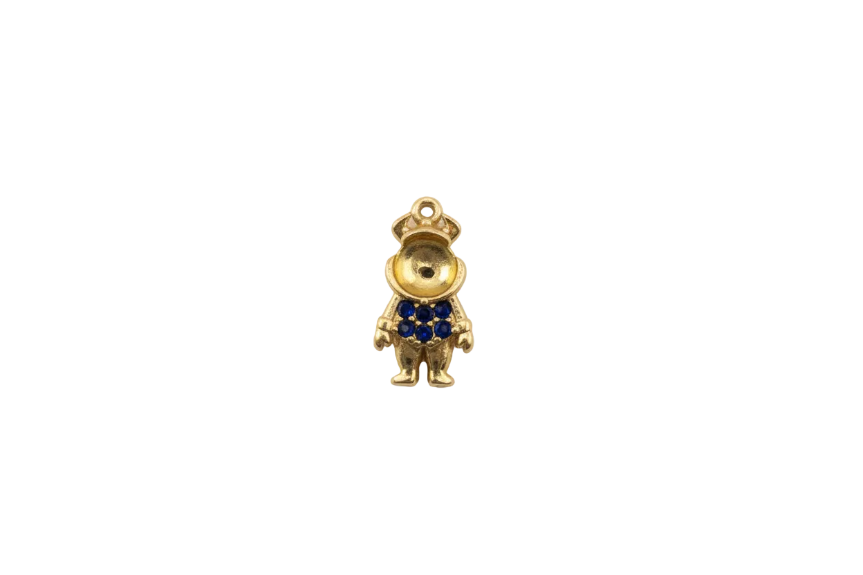 Gold teddy bear with deep blue pavé gems