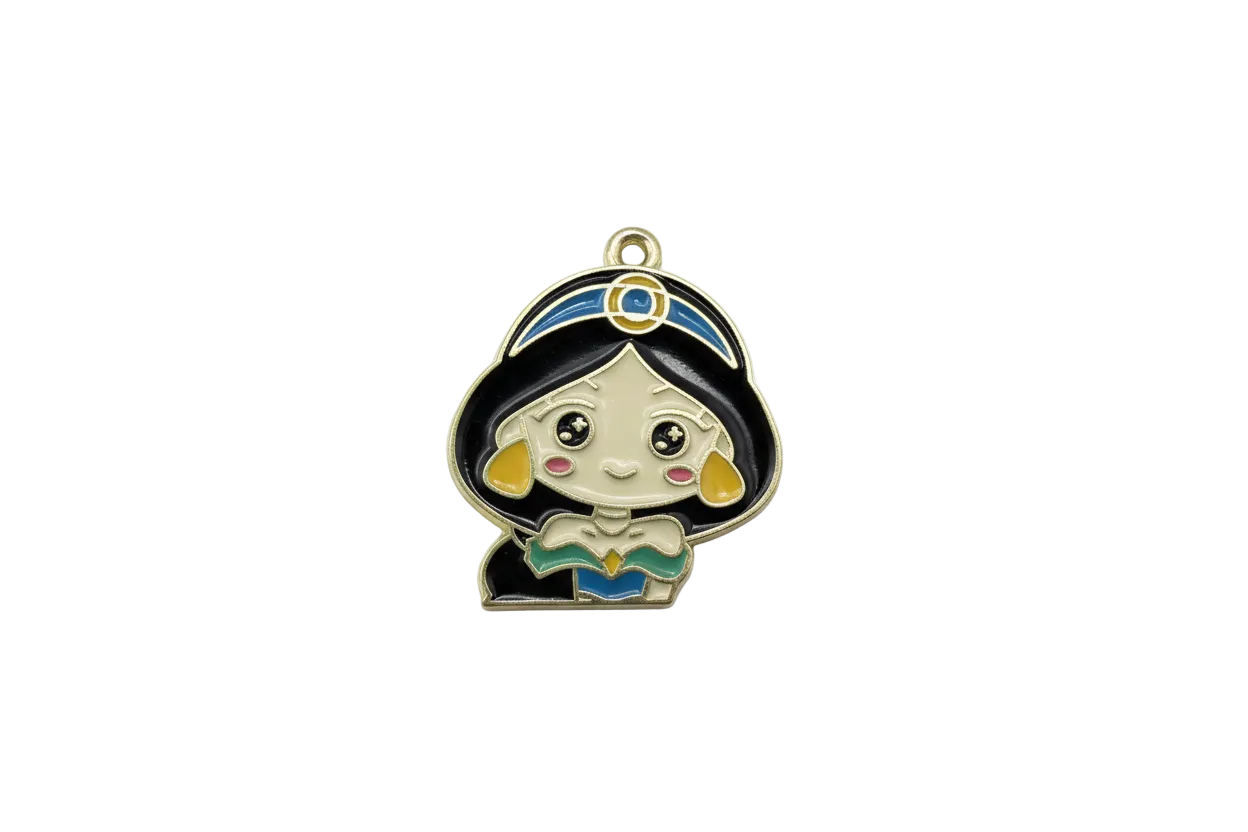 Enamel cat face with blue headphones and pastel snack, gold outline