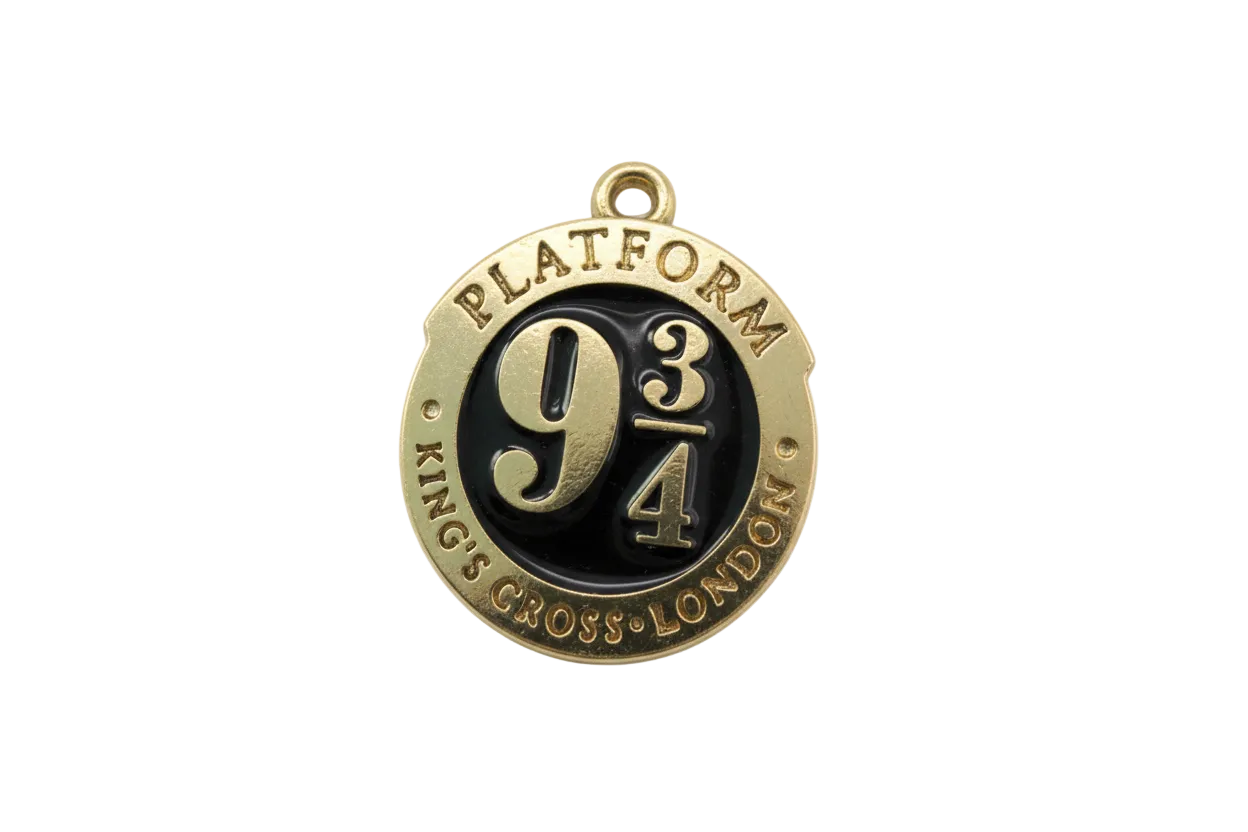 Gold medallion with black enamel and raised 9 3/4 motif