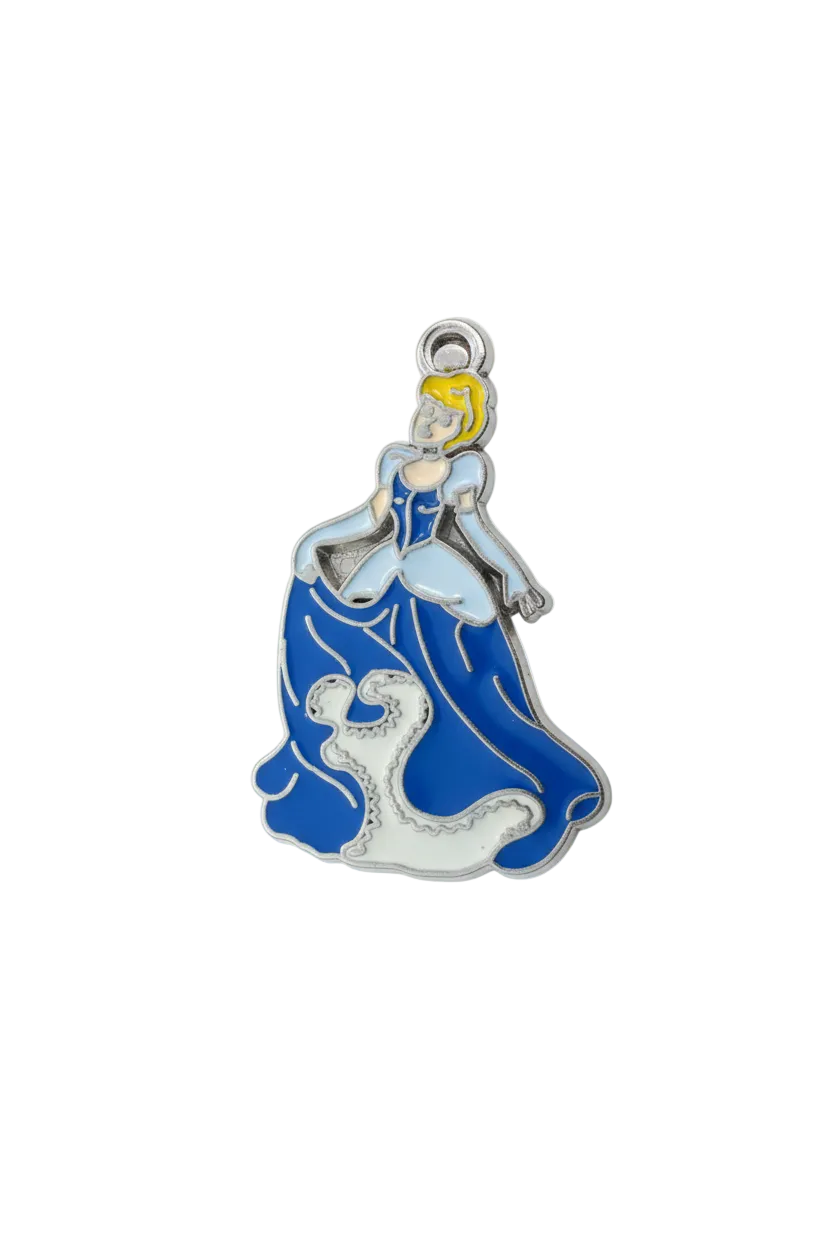 Blue enamel wave with surfer figure, silver-tone outline