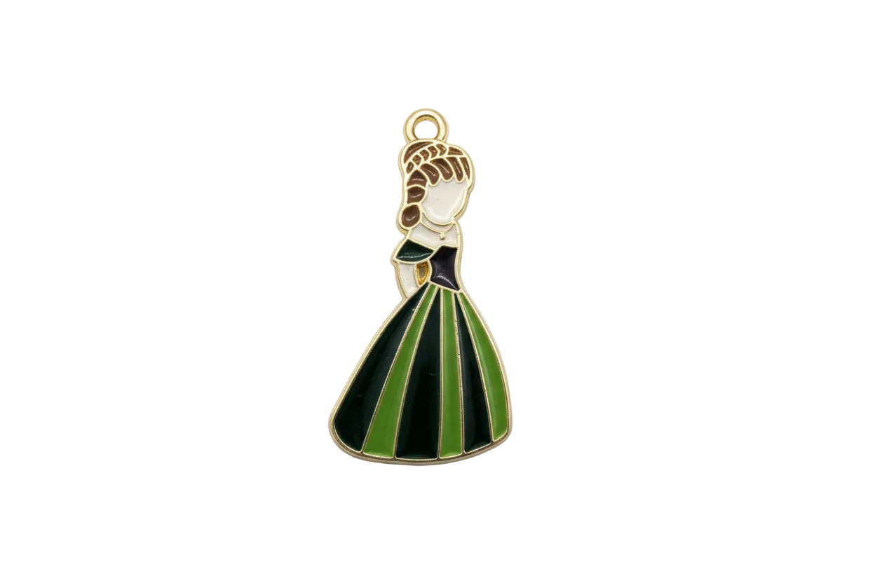 Gold figure with green and black striped enamel gown