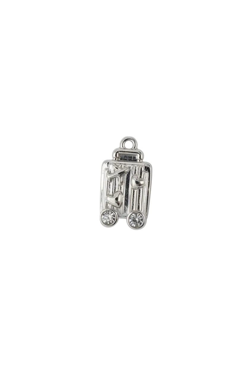 Silver suitcase with heart details and clear crystals