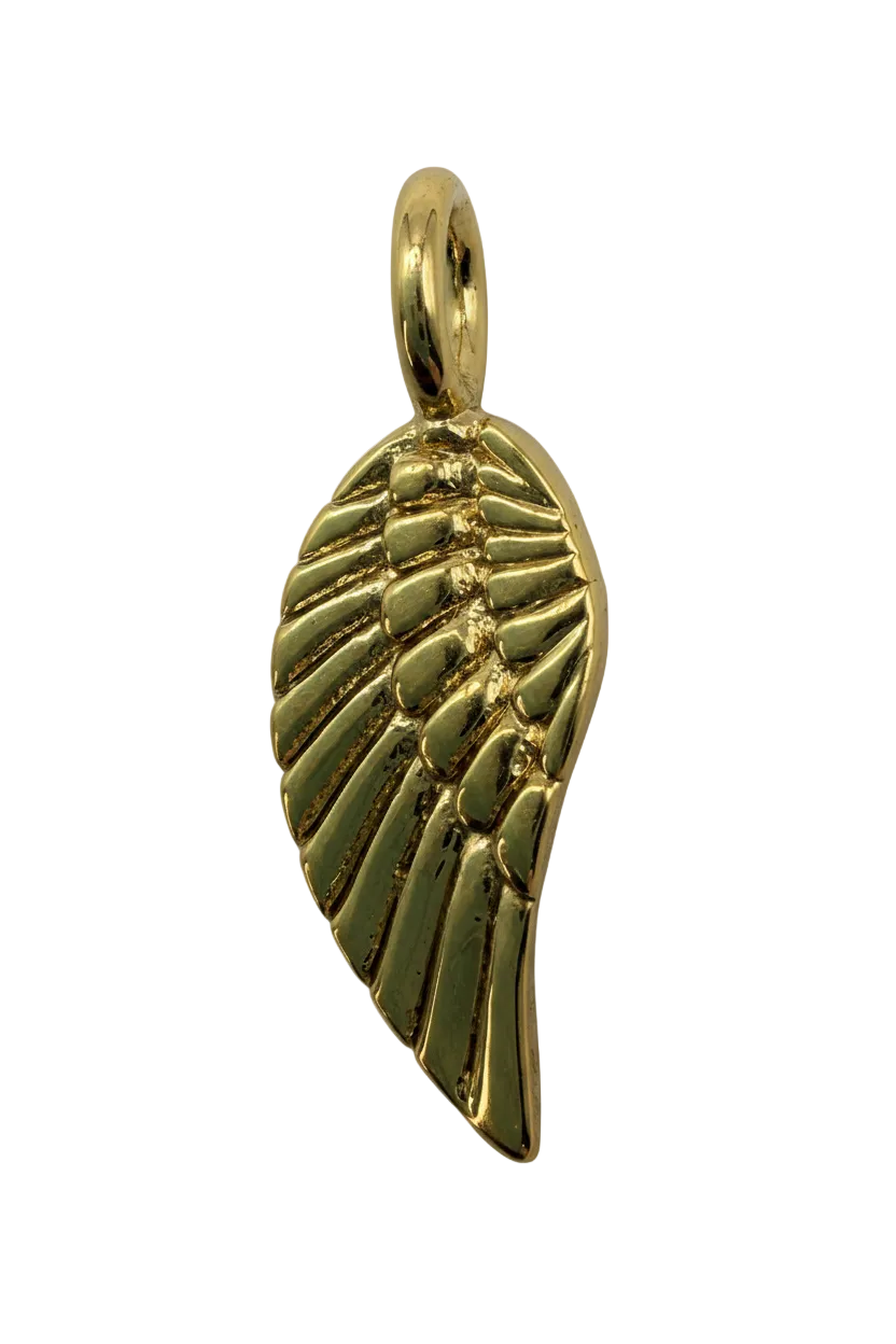 Polished gold ribbed leaf charm with sculpted veins on black background