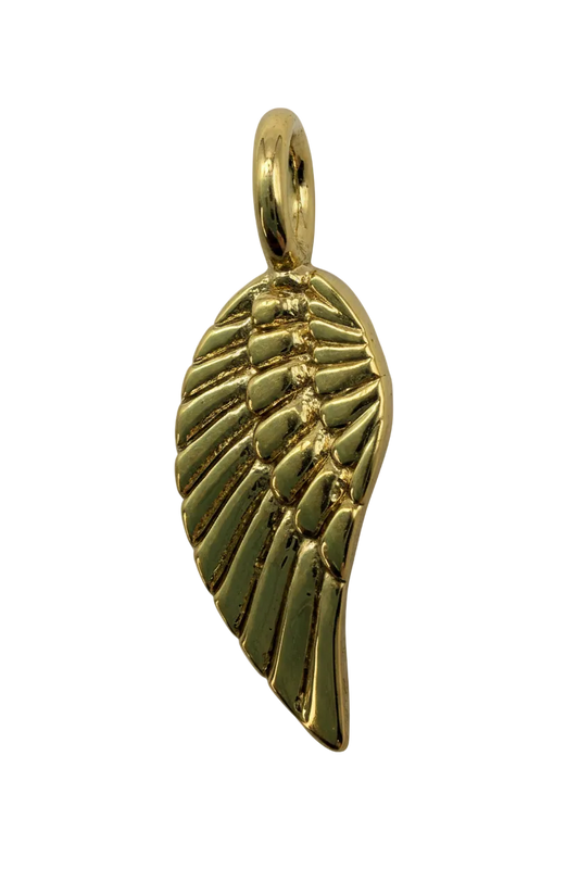 Polished gold ribbed leaf charm with sculpted veins on black background