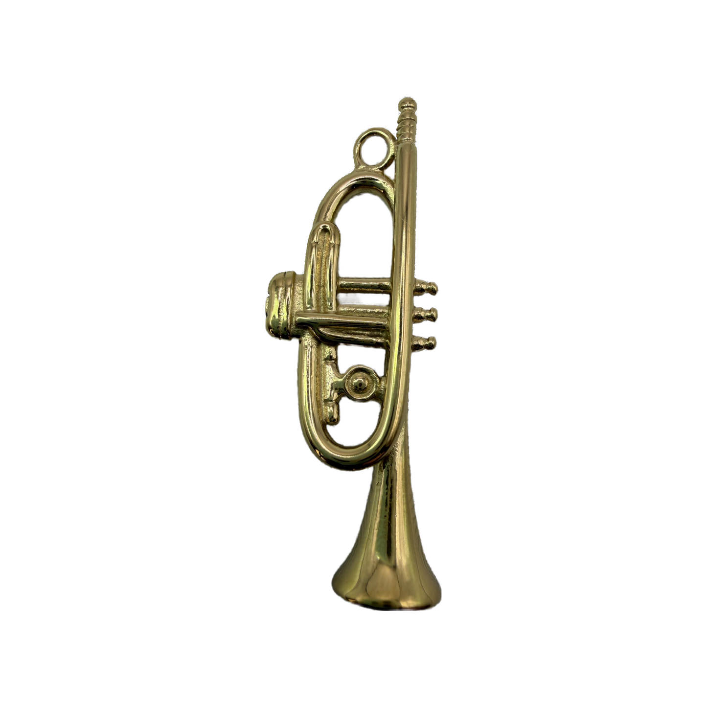 Polished gold trumpet with raised tubing and flared bell