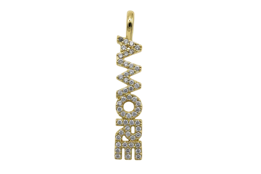 Gold pavé LOVE word charm with clear crystal stones, vertical silhouette