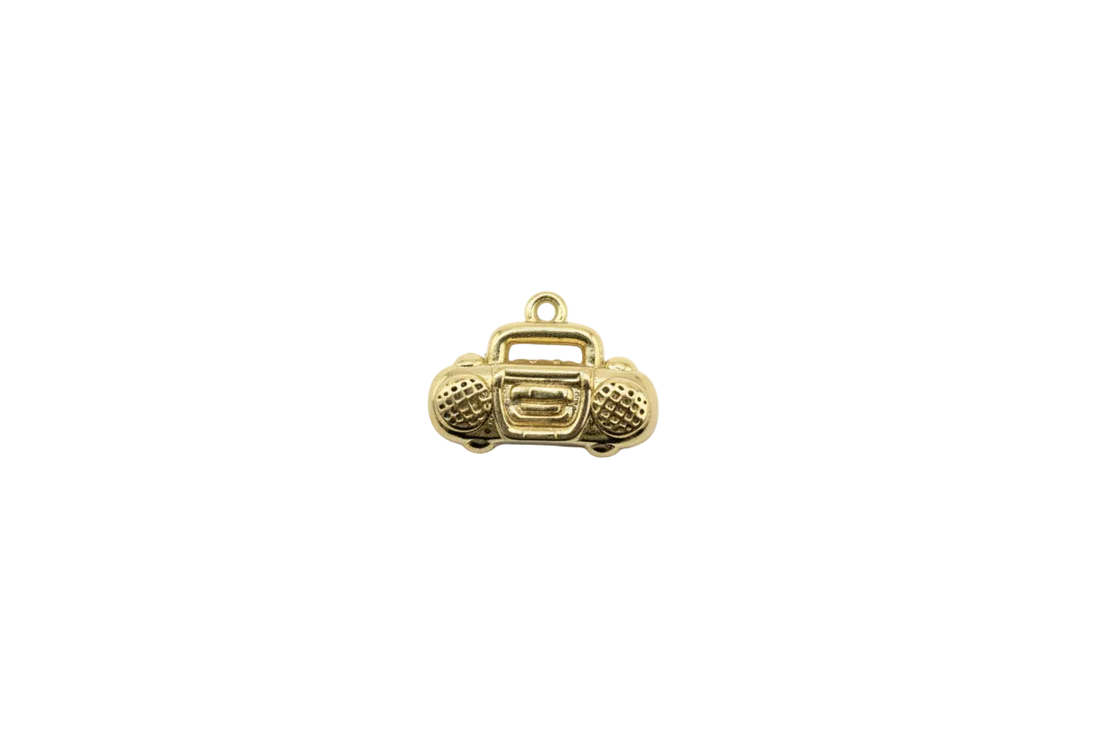 Gold boombox with textured speaker grills