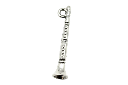 Polished silver clarinet charm with raised key details